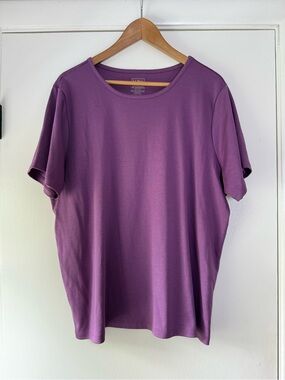 LL Bean 100% Supima Cotton Tee Solid Purple Classic Boxy Soft Girl Plus Size 1X